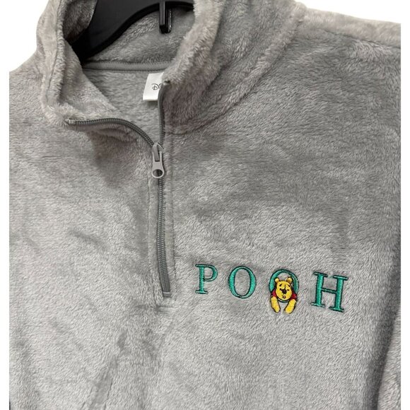 Disney Gray Pooh Fleece 1/4 zip Cropped shirt elastic waist cuffs Size Medium - Picture 2 of 9
